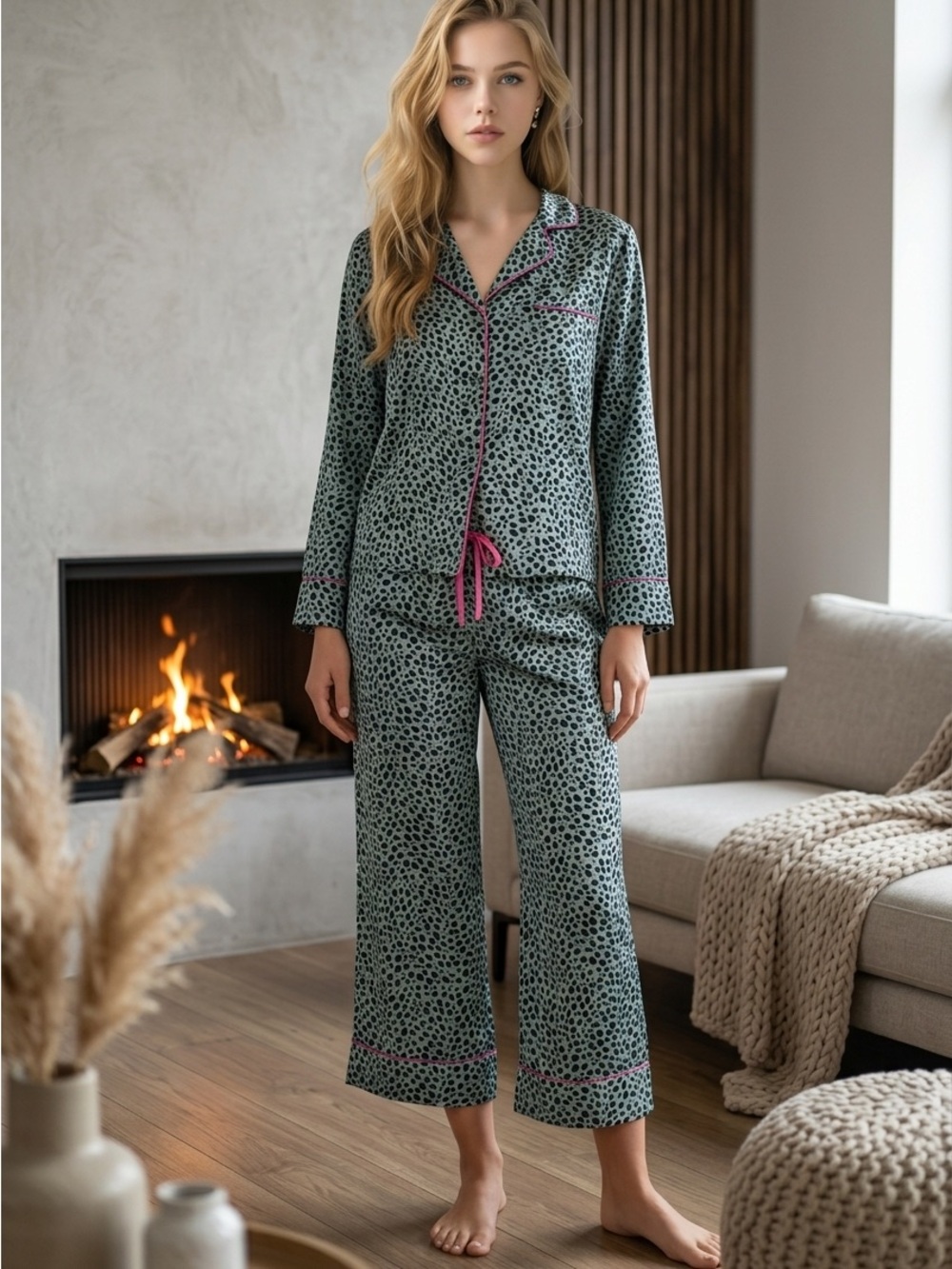 kate spade new york Leopard Charmeuse Cropped Pajama Set size S